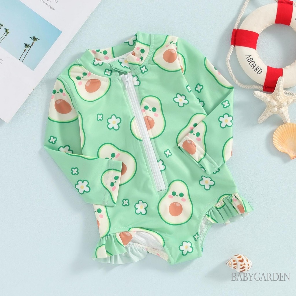 / / -6tháng-4year Bé Gái In Hình Trái Cây Ruffle Tay Dài Monokini Đồ Bơi Bộ Đồ Tắm Đi Biển Mùa Hè