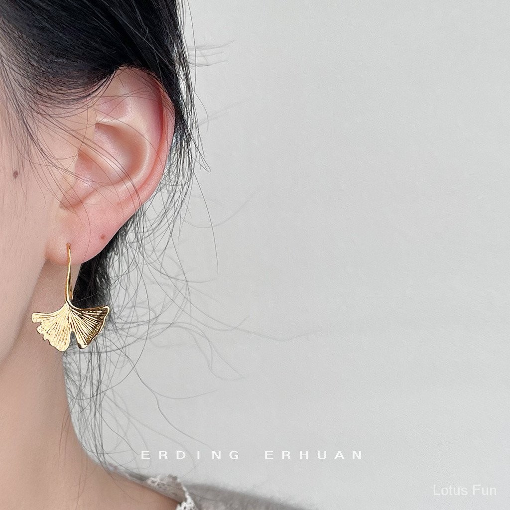 Mạ 14K Bông Tai Lá Bạch Quả Nhẹ Phong Cách Sang Trọng Cao Cấp Phong Cách Nghệ Thuật Thiết Kế Thời Trang Phụ Kiện Nữ