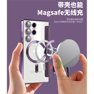 Ốp điện thoại lật da từ tính Samsung S24 S23 Ultra S24 S23 Plus S24 S23 Vỏ trong suốt mạ điện pha lê sạc không dây