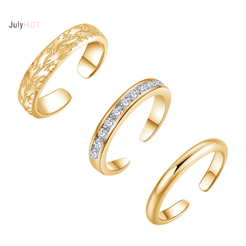 Julyhot 3 Chiếc Ngón Chân Nhẫn Bộ Nữ 18K Vàng Xẻng Có Thể Điều Chỉnh Đơn Giản Hoa Nhẫn Trang Sức Bãi Biển Massivedeals