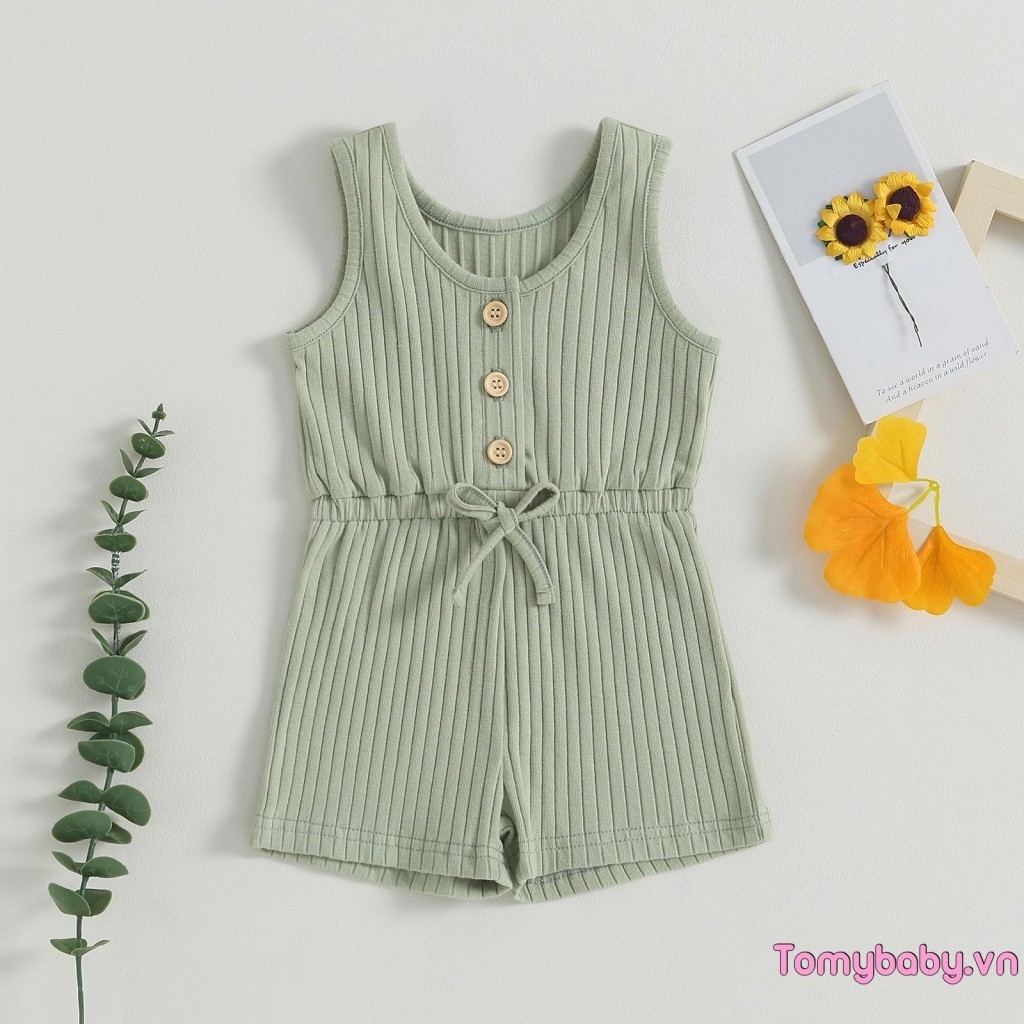 Bộ áo liền quần không tay mùa hè cho bé gái Bộ áo liền quần màu trơn Quần short tổng thể cho quần áo trẻ mới biết đi
