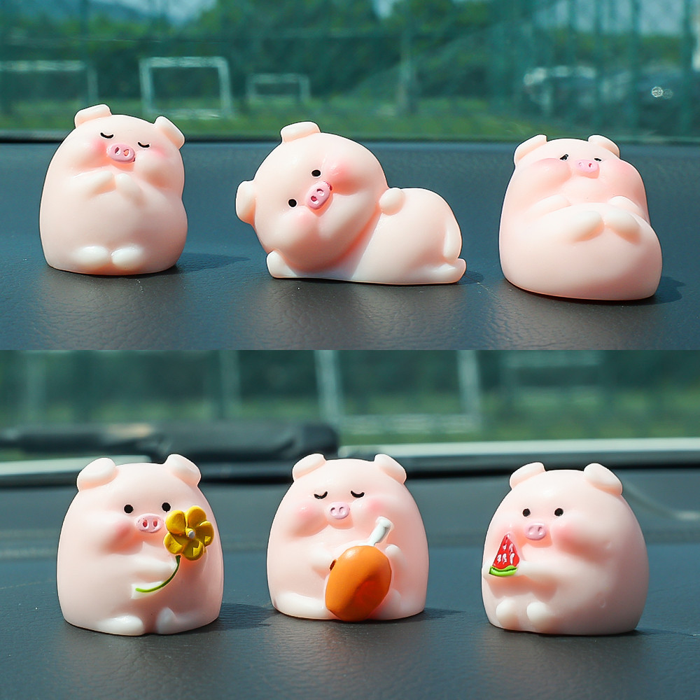 6 Chiếc Dễ Thương Heo Con Tự Động Nội Thất Đồ Trang Trí Nhựa Hồng Lợn Hoạt Hình Đồ Chơi Trang Trí Bảng Điều Khiển Văn Phòng Vườn Bộ Sưu Tập