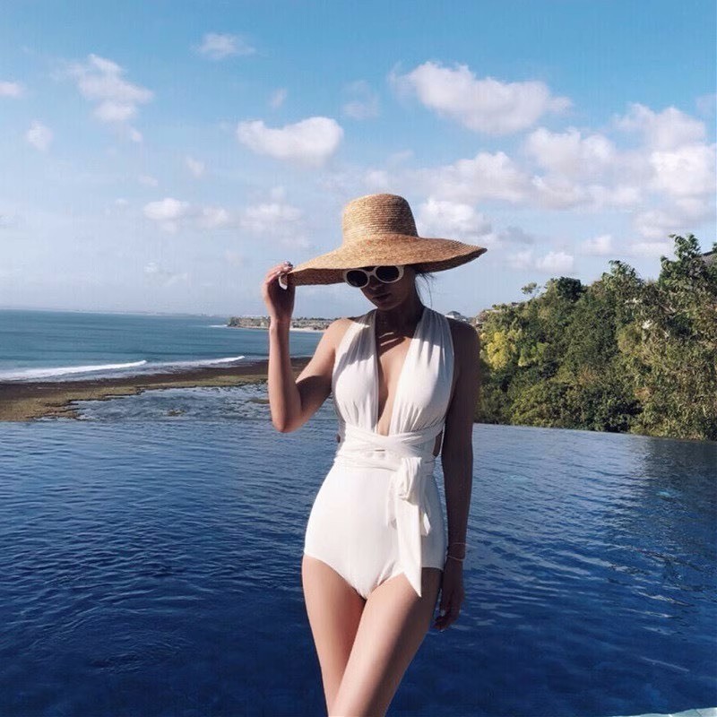 Set bộ đồ bơi bikini 1 mảnh liền thân thiết kế xẻ ngực buộc dây eo gợi cảm XIMIMI BKN27