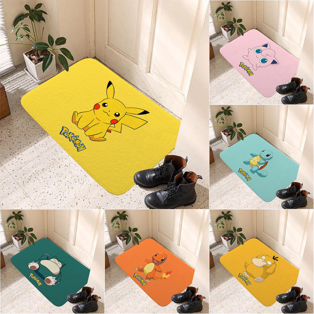 Thảm lót cửa chùi chân Chống Trượt In Hình Pokemon Pikachu Kích Thước 60x40cm