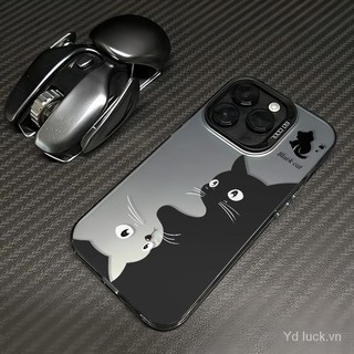 Áp dụngiphone x xs XR xsmax 15pro 11 12 13 14plus 15 Pro Max 7 8plusmatte màu bạc đen trắng họa tiết mèo ốp điện thoại chống sốc TSBT