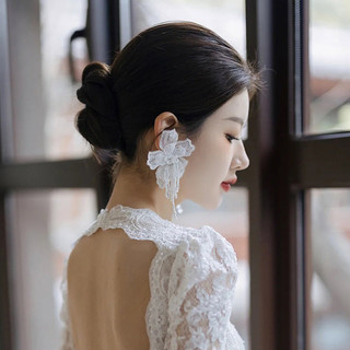 1 đôi bông tai tua rua hoa mới, váy cưới trắng cô dâu, thiết kế trang điểm, bông tai, phụ kiện, cao cấp và khí quyển