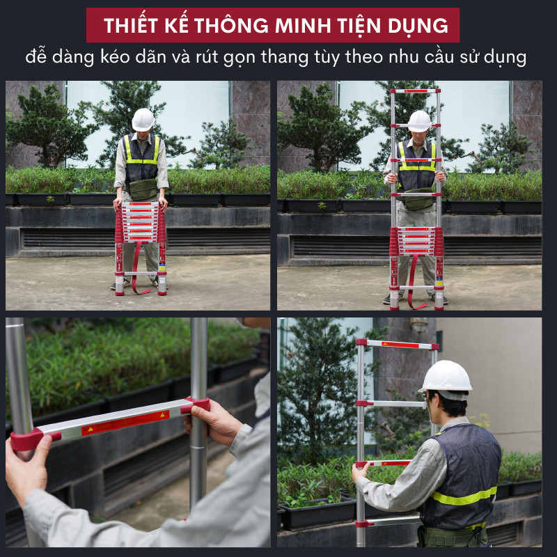 Thang rút đơn thép Carbon cao 2.7M - 5.9M FUJIHOME Nhập Khẩu, thang rút chữ I khoá chốt chân chống trơn trượt an toàn
