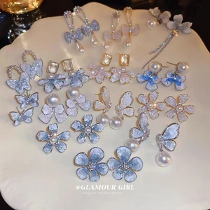 Bông tai bướm pha lê xanh dành cho nữ 2025 bông tai khí chất zircon mới