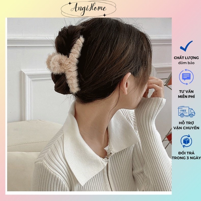Kẹp tóc càng cua phối lông Hàn Quốc nữ đẹp hottrend 2024 cỡ size lớn cặp búi tóc dễ thương cào 10 răng, 14 răng ANGIHOME