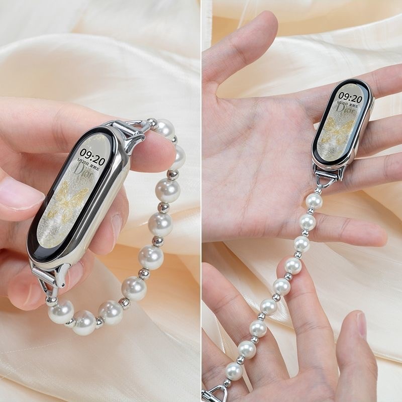 Ngọc Trai Trắng Mi Band 10 9 8 NFC Vòng Tay Trang Sức Dây Đeo Đồng Hồ Cho Xiaomi Mi Band 8 Dây Đeo Tay Vòng Co Giãn