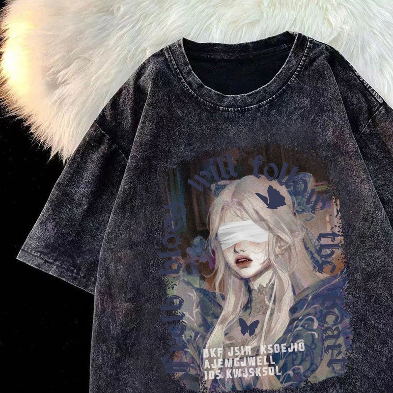 Áo thun 100% cotton, phong cách hip hop Mỹ, retro, in đơn giản, áo thun unisex, áo đôi