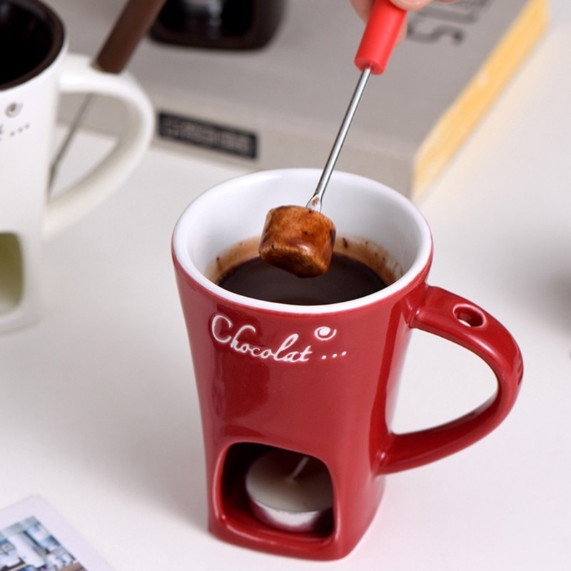 SHI Bộ cốc sô cô la Fondaue di động Cốc nóng chảy sô cô la có nĩa lý tưởng cho các bữa tiệc tại nhà và các buổi họp mặt