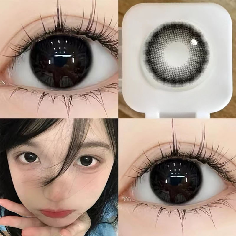 Set 2 Kính Áp Tròng Màu Đen contact lenses 0 ~ -8.00 black len 14.2mm lens cận lens nâu bean black 36