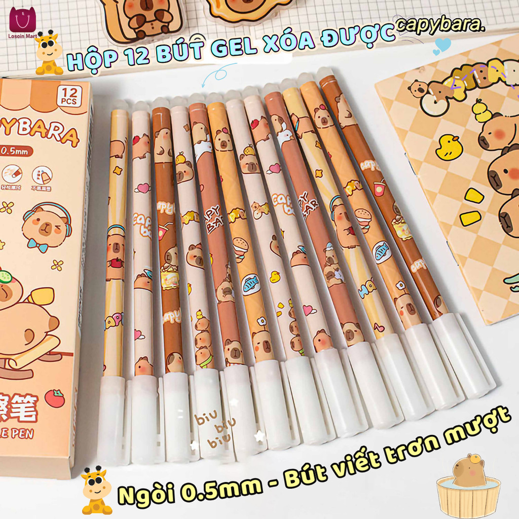 Bút bi có thể xóa được dành cho học sinh, kiểu hoạt hình, ruột bút mực xanh khô nhanh, cỡ ngòi 0.5mm.