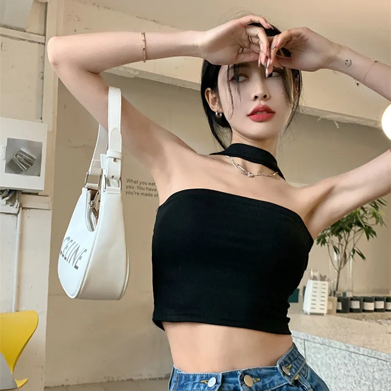 K Dệt Kim Áo Mùa Hè Phong Cách Mới Gợi Cảm Dây Ngắn Camisole Một Vai Dệt Kim Top