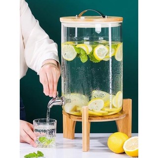 Bình thuỷ tinh đựng nước vòi inox  Bunnies pha Detox đựng nước, hoa quả Decor nhà cửa tiện dụng (Kèm chân gỗ)