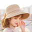 Mũ ngư dân EBINLANDS Nơ, Mũ chống nắng nữ thời trang thông thường, Mũ rơm có thể gập lại mùa hè Mũ đi biển du lịch