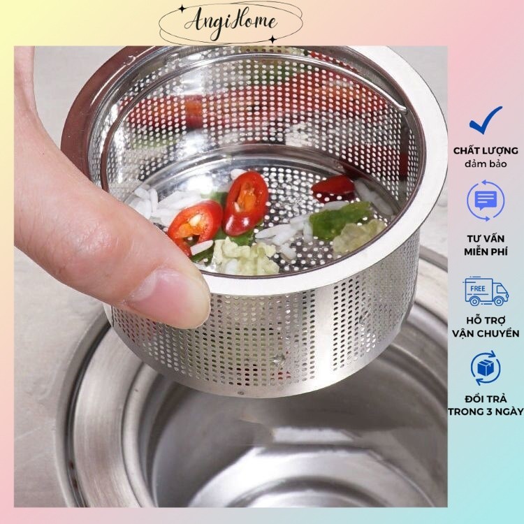 Giỏ lưới lọc rác thiết kế vừa với mọi bồn rửa chén inox 304 có quai xách tiện lợi 7.5x6cm ANGIHOME