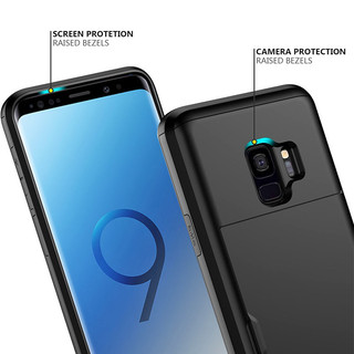Dành Cho Samsung Galaxy S9 Plus Ốp Lưng Ví Đựng Thẻ ID Khe Cắm Cửa Trượt Ẩn Túi Chống Trầy Xước Hai Lớp Bảo Vệ Vỏ Cứng TPU Ốp Lưng