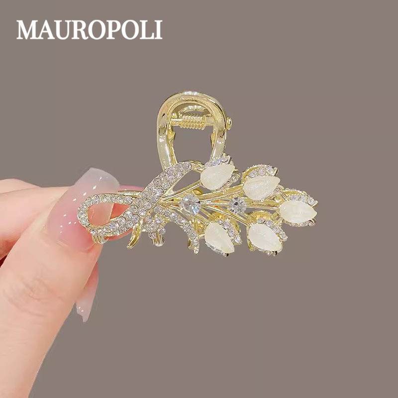 Mauropoli [Sẵn sàng] Phiên bản Hàn Quốc Kẹp tai lúa mì thủy tinh đính đá cao cấp Đầu sau nữ Kẹp trung bình Mũ đội đầu nửa mảnh Tóc sang trọng Kẹp tóc