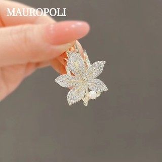 Mauropoli [Sẵn Sàng] Kẹp Bên Phong Cách Mới Kim Cương Giả Lá Phong Mỏ Vịt Kẹp Tính Khí Hàn Quốc Nổ Tóc Nhỏ Full Kim Cương Tinh Tế Kẹp Tóc Nhỏ Nữ