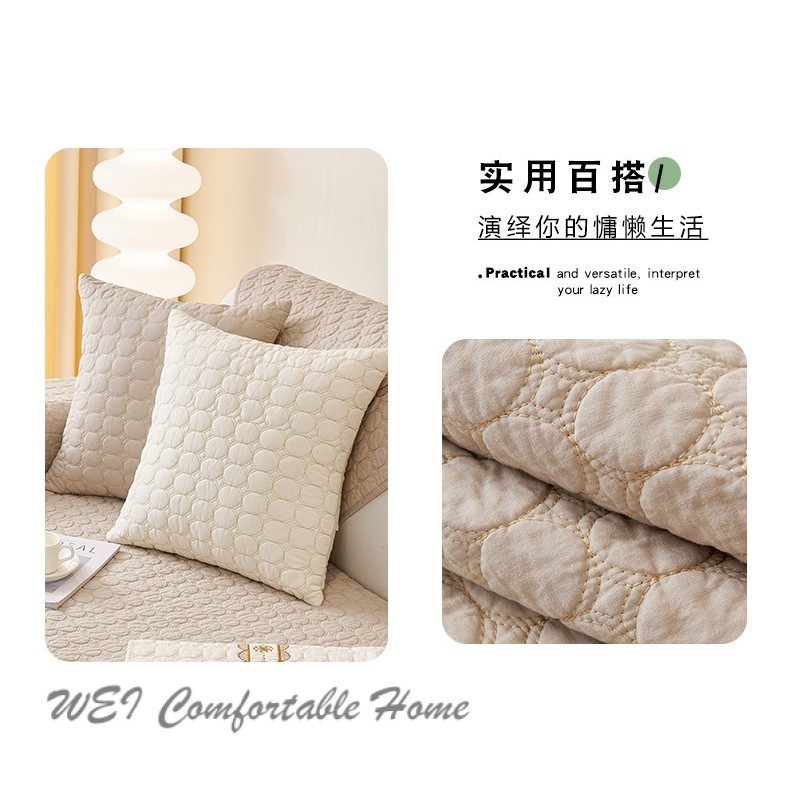 Kem Phong Cách Màu Be Sofa Đệm Cotton Nguyên Chất Bốn Mùa Đa Năng Da Chống Trơn Trượt Sofa Đệm Đơn Giản