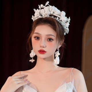 1 bộ mũ và bông tai đám cưới cô dâu, phụ kiện tóc ngoài trời tươi mát