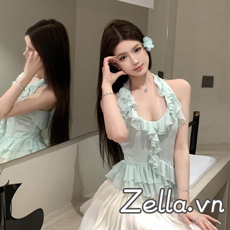 Áo Vest Nữ Dây Top Thắt Lưng Không Tay Xù Không Đều Áo Vest Mùa Hè