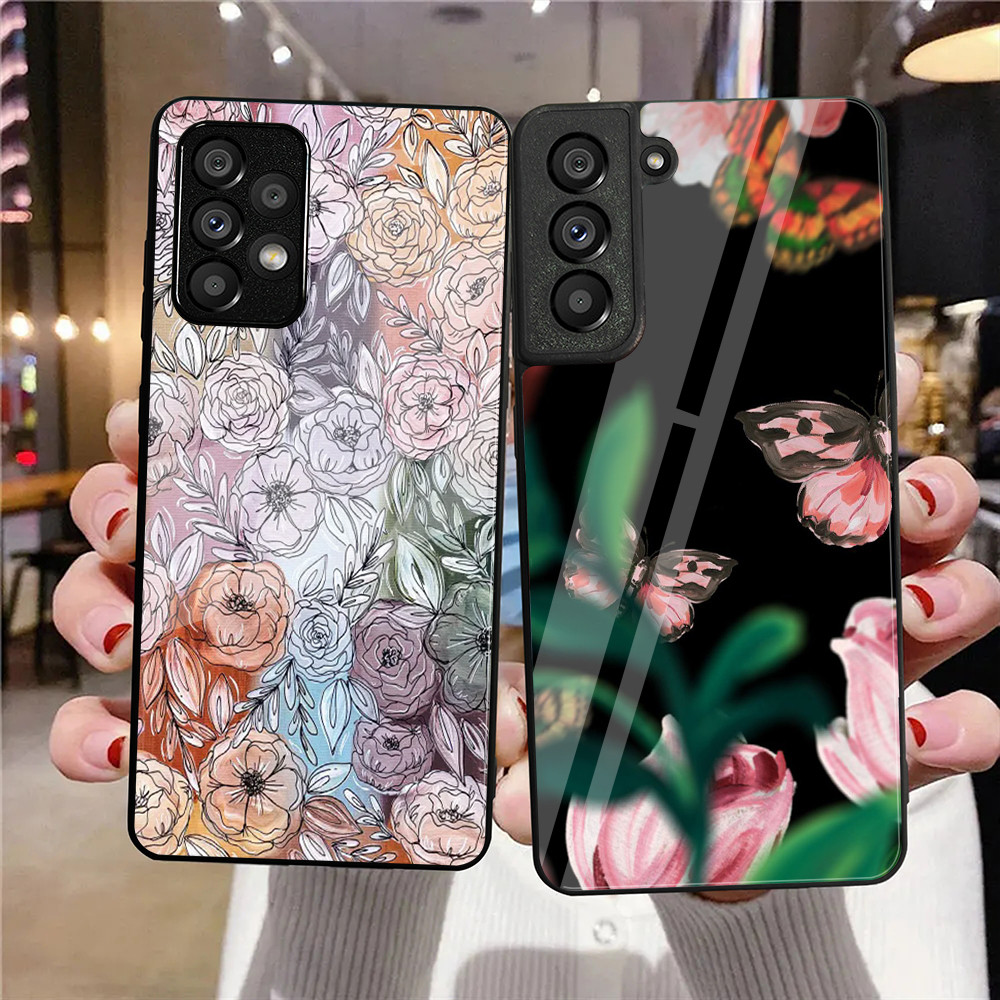 Hoa Cổ Điển 01 Kính Cường Lực Ốp Lưng Điện Thoại Samsung Galaxy A10 A14 A16 A25 A35 A22 4G A32 A33 A34 A40 A42 A52 A53 A54 A55 A70 A71 A72 A73 5G Cover