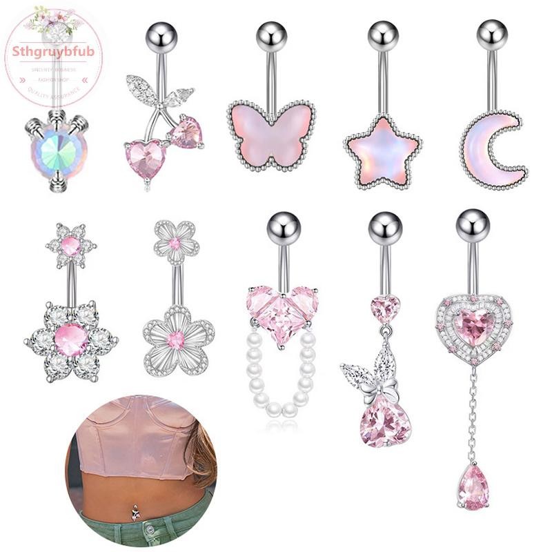Sthb Thời Trang Trái Tim Mặt Dây Chuyền Thép Không Gỉ Bụng Nút Xuyên Nhẫn Nữ Cô Gái Gợi Cảm Cơ Thể Trang Sức Phụ Kiện Quà Tặng VN