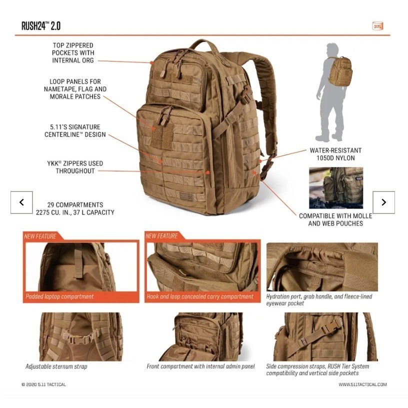Ba lô chiến thuật 5.11 RUSH24™ 2.0 BACKPACK 37L_có hình thật _tactical
