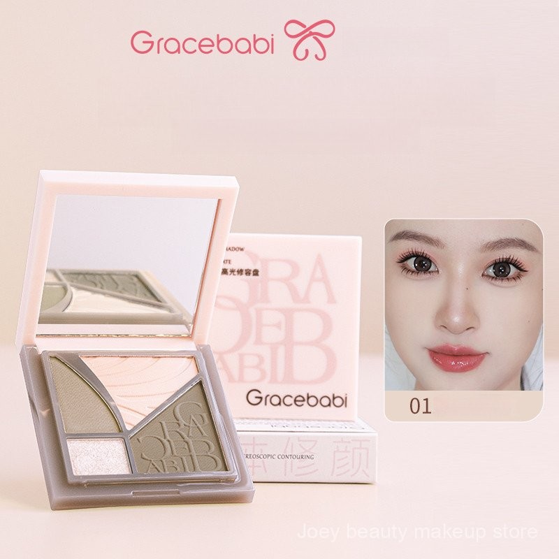 Bảng phấn highlighter bốn màu Gracebabi Shadow Intertwining, phấn nền mờ, phấn sáng cho mặt, phấn mũi và má hồng CPXY