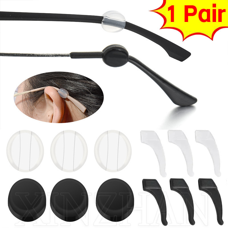 1 Cặp Kẹp Giữ Mắt Kính Hình Tròn Màu Đen Bằng Silicon Chống Rơi Chống Trượt