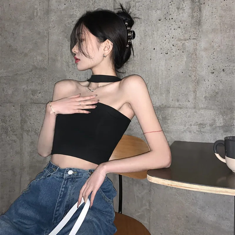 K Dệt Kim Áo Mùa Hè Phong Cách Mới Gợi Cảm Dây Ngắn Camisole Một Vai Dệt Kim Top