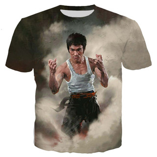 Mới Thoáng Mát Áo Nam Nữ Bruce Lee 3D In Hình Áo Thun Nữ Tay Ngắn Bông Tai Kẹp Phong Cách Áo Dạo Phố Áo Bé Trai Tee