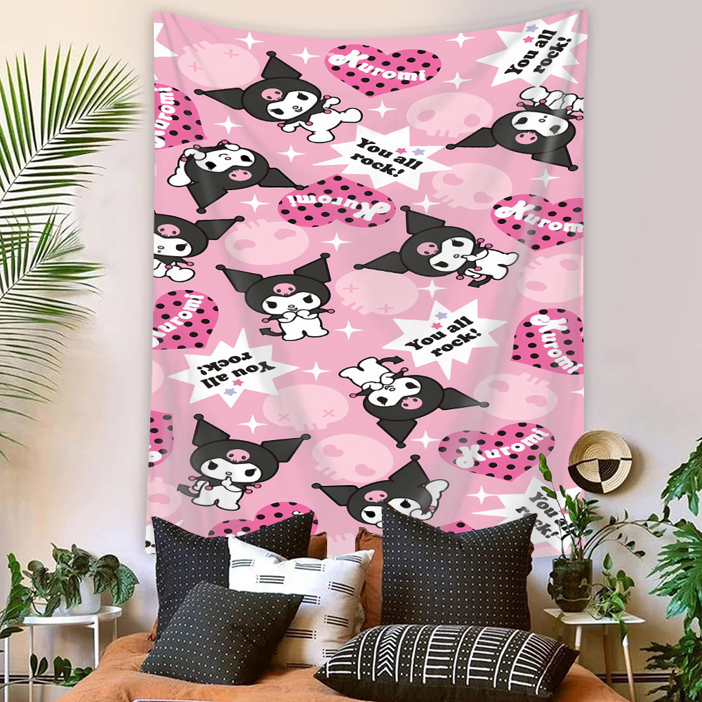 Sanrio Hoạt Hình Kuromi Tấm Thảm Treo Tường Có Kẹp Polyester Tấm Thảm Phòng Ngủ Treo Tường Tấm Thảm Trang Trí Nhà Cửa
