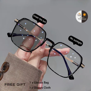 Kính cận thị photochromic nữ / nam sành điệu, kính chống bức xạ, kính chống ánh sáng xanh 064