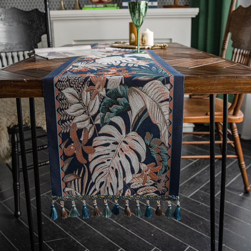 American Retro Table Runner Sợi nhuộm Jacquard Table Runner Khăn trải bàn bằng vải Polyester gia dụng