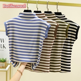 Áo thun nữ sọc tank top mỏng ren không tay mùa hè 2025 dáng ôm vừa vặn áo sơ mi giản dị