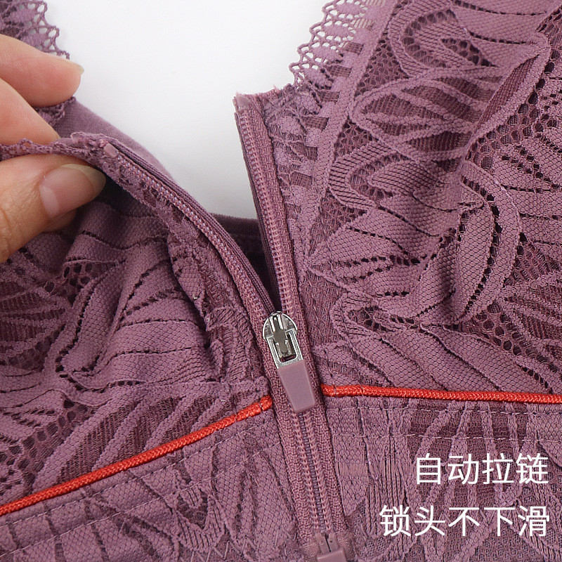 Cốc cotton mềm có khóa kéo phía trước đồ lót trung niên và người già dành cho nữ không có vòng thép vest phong cách ren áo ngực quá khổ mới
