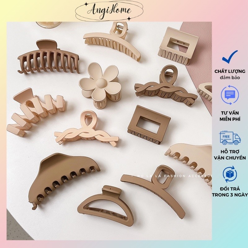 Kẹp tóc càng cua Hàn Quốc nữ đẹp hottrend nhám cỡ size lớn cặp búi tóc dễ thương cào 10, 14 răng màu pastel ANGIHOME