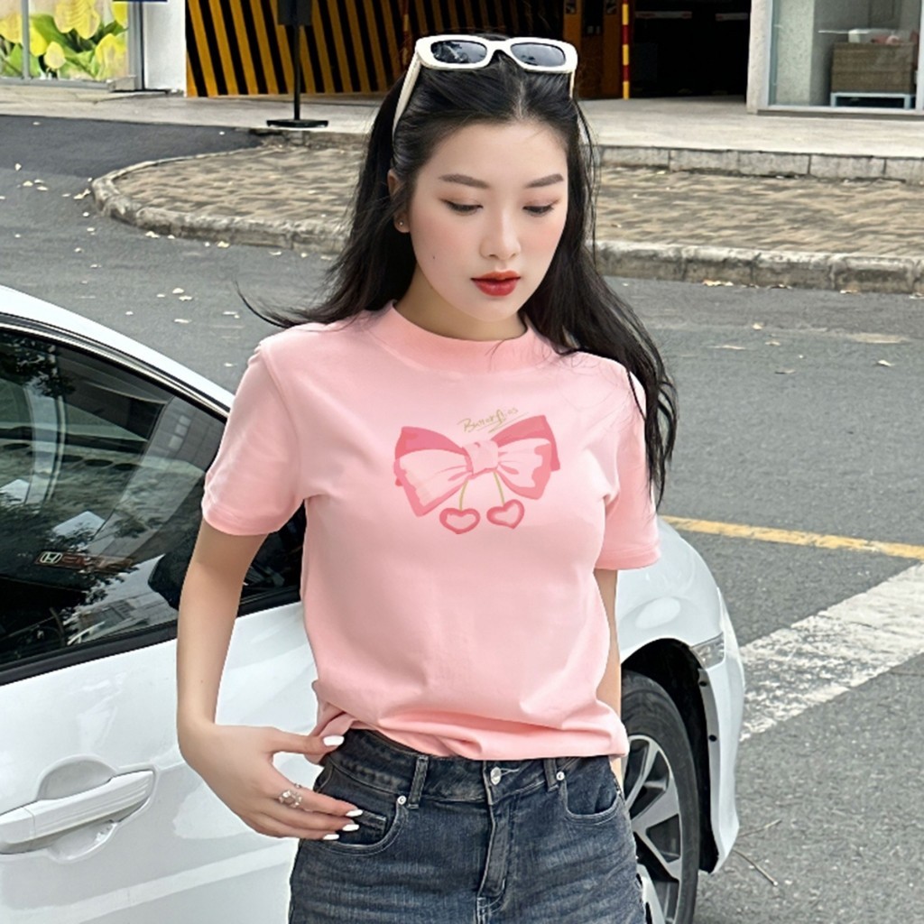 [Mã FADEP2903 giảm đến 30k đơn từ 99k] Áo Baby Tee Nữ  In Hình Nơ Dễ Thương A51012