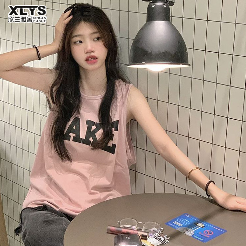 Xin LAN YA SHE Áo thun nữ màu hồng áo vest thể thao dáng rộng vừa phải ...