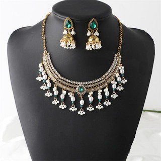 1 Bộ bohemian Ngọc Trai Kỳ Lạ vintage Tua Rua Xương Cổ Vòng Cổ Bông Tai Bộ Trang Sức