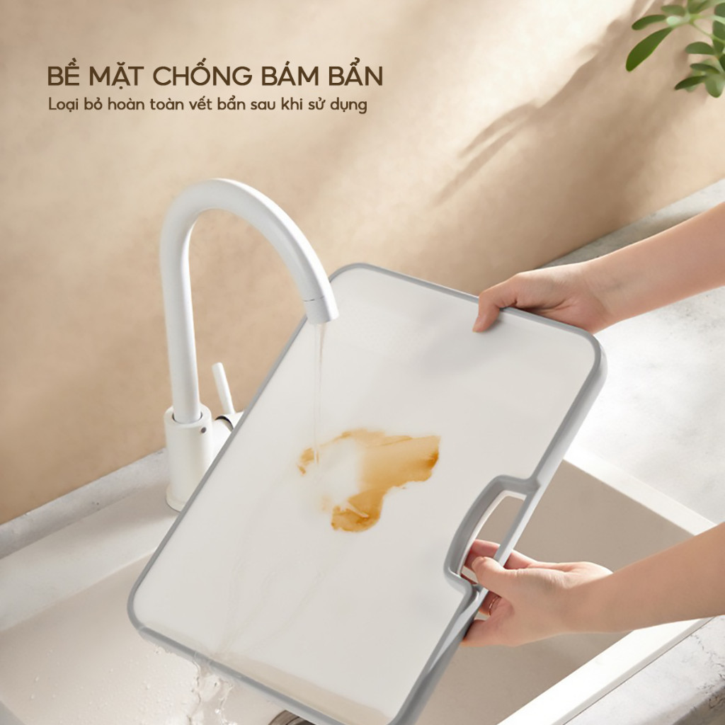Thớt Nhựa Kháng Khuẩn Chống Trượt SENNAI - Bề Mặt Nhám, Viền Chống Tràn