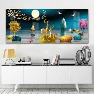 Tranh 60x120cm Tranh Treo Tường Phong Thuỷ Mừng Khai Trương, Tân Gia Trang Trí Phòng Khách - Tranh Laminate Tráng Gương