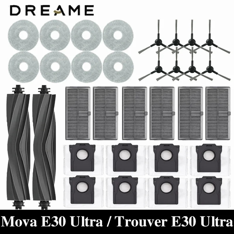 Dreame Mova E30 Ultra / Trouver E30 Ultra Robot Hút Bụi Phụ Kiện Bàn Chải Bên Chính Lọc Lau Nhà Vải Túi Bụi
