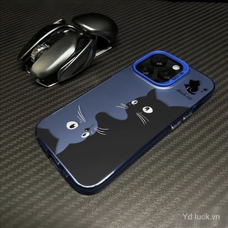 Áp dụngiphone x xs XR xsmax 15pro 11 12 13 14plus 15 Pro Max 7 8plusmatte màu bạc đen trắng họa tiết mèo ốp điện thoại chống sốc TSBT