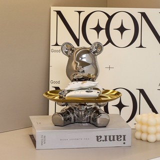 Tượng Gấu sứ bê khay ống heo đa năng Bunnies bằng sứ vàng bạc decor nhà quà tặng sang trọng cao 19cm