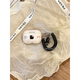 Ốp lưng AirPods Pro 1 2 3 mới Vỏ bọc tai nghe iPhone ins Mèo trắng đen dễ thương có dây đeo